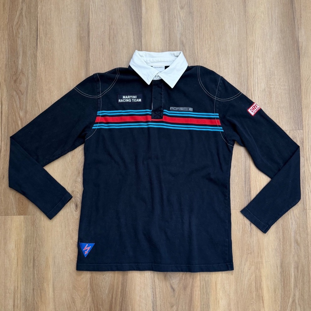 VTG Porsche Design Martini Racing Team Rugby Shirt Navy Blue US M Long Sleeve
